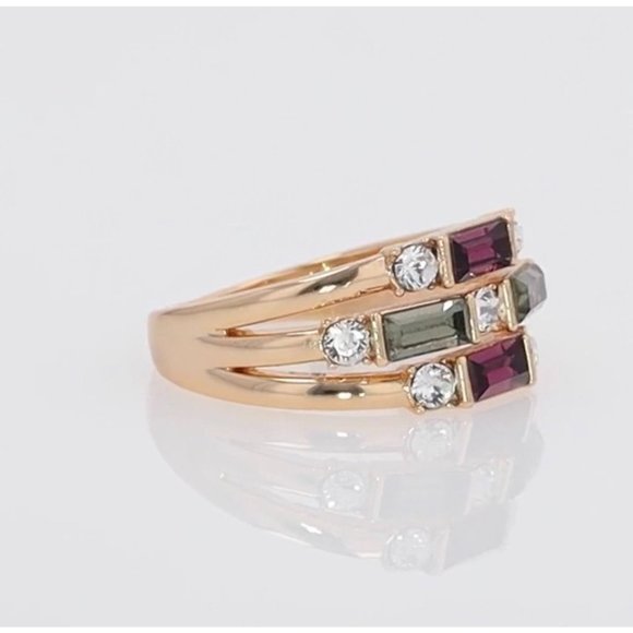 NIB NWT Brilliance Swarovski Mulit-Row Baguette Ring Green Purple Gold M… - Picture 4 of 10